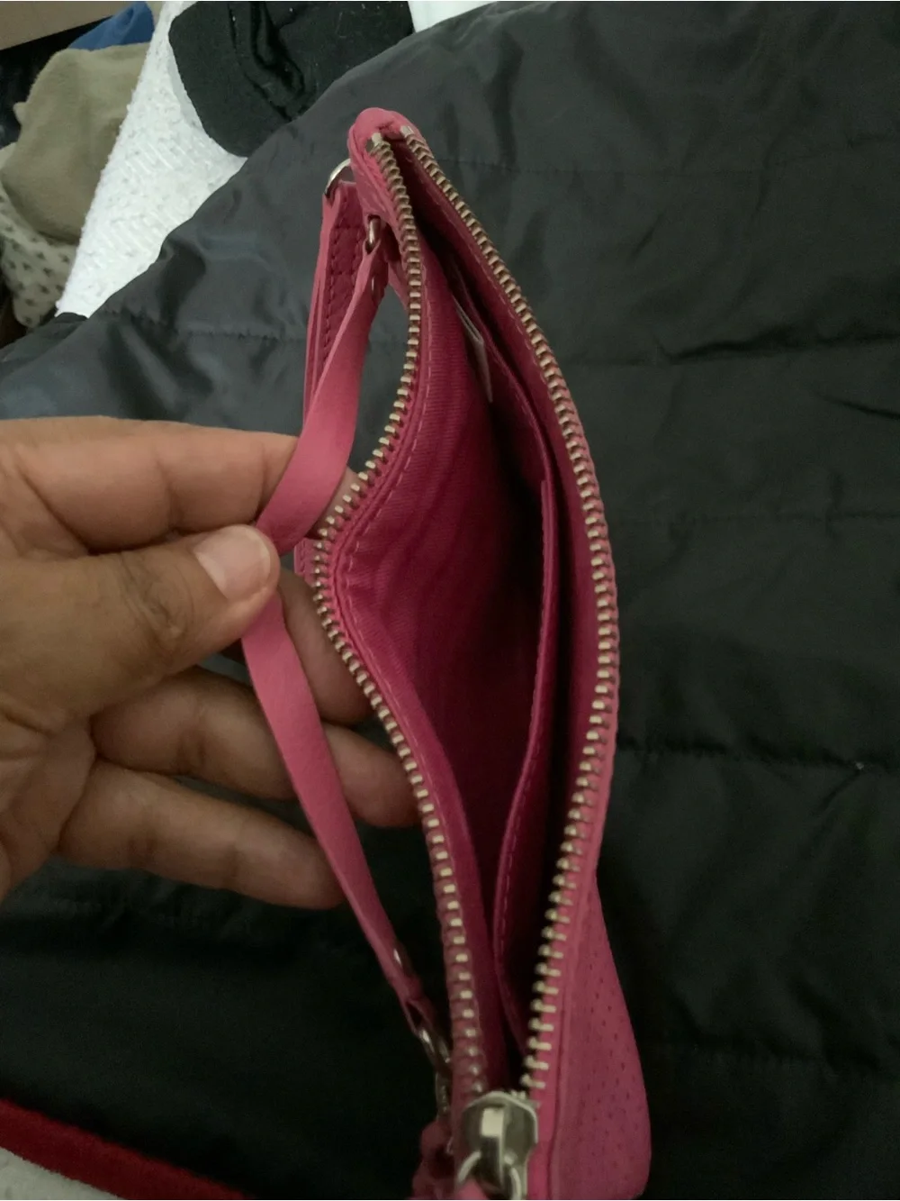 Pink Perforated Wristlet Clutch - Women's Crossbody Bag